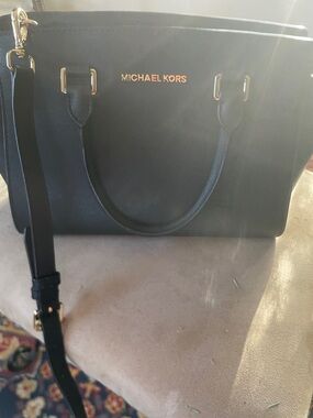 Michael Kors Black Saffiano Leather Satchel with Gold Hardware